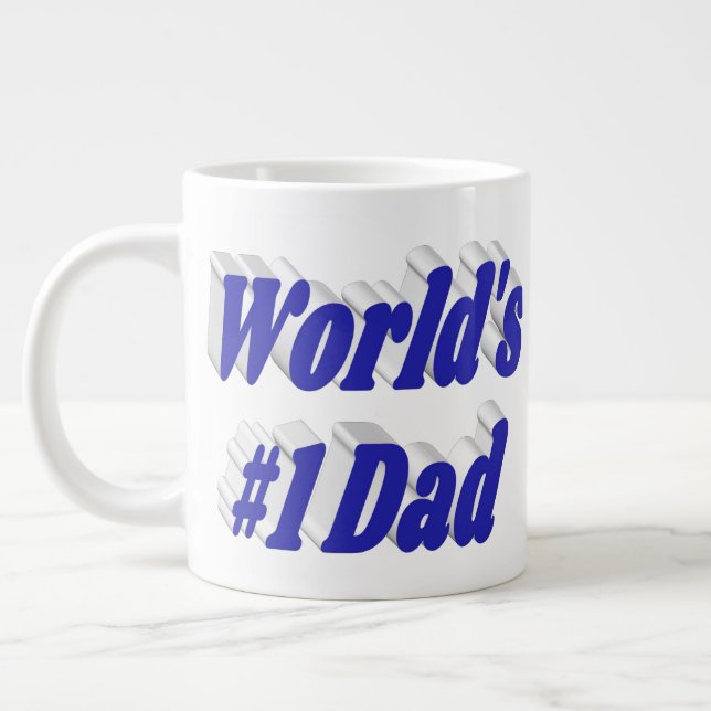 Number 1 Dad Fathers Day blue half text  Large Coffee Mug (Left)