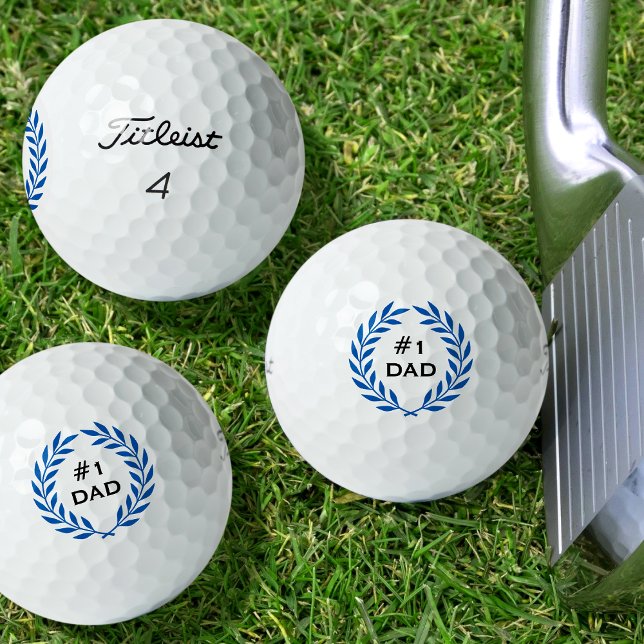 Number 1 Dad Modern Wreath Custom Blue Set Golf Balls (Creator Uploaded)