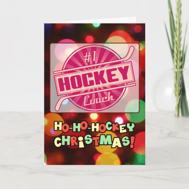 Number 1 Hockey Coach Red Christmas Card (Front)