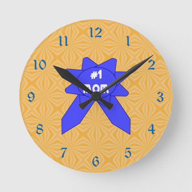 Number 1 Mom Blue Ribbon Round Clock (Front)