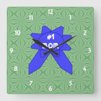 Number 1 Mom Blue Ribbon Square Wall Clock