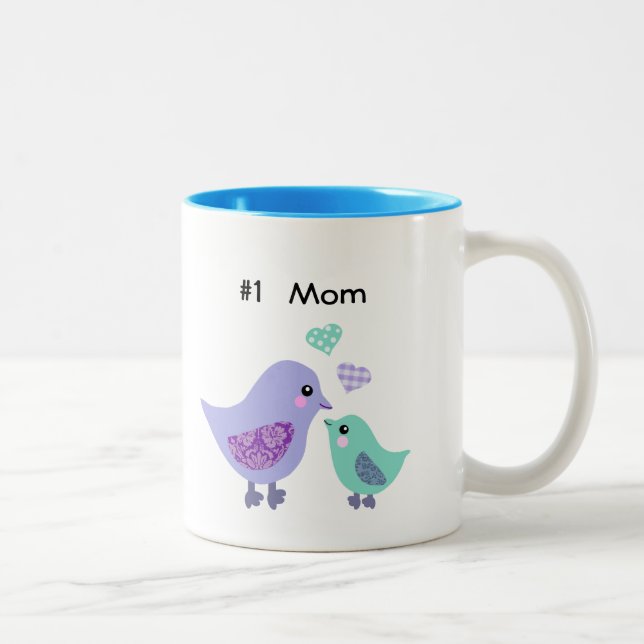 Number 1 mom cute purple & blue bird & chick mug (Right)