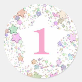 Number 1 ONE First Birthday Pastel Stars Classic Round Sticker