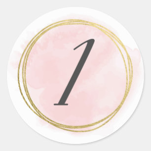 Number 1 One Monogram Blush Pink Watercolor Gold Classic Round Sticker