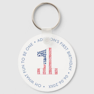 Number 1 Red White Blue 1st Birthday Party Favour Keychain