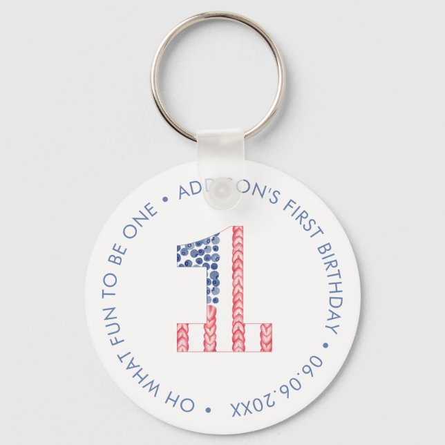 Number 1 Red White Blue 1st Birthday Party Favour Keychain (Front)