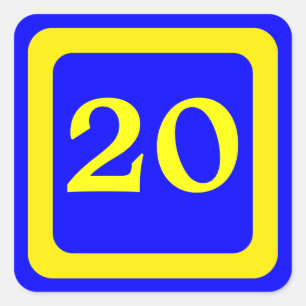 number 20, blue background, yellow frame square sticker