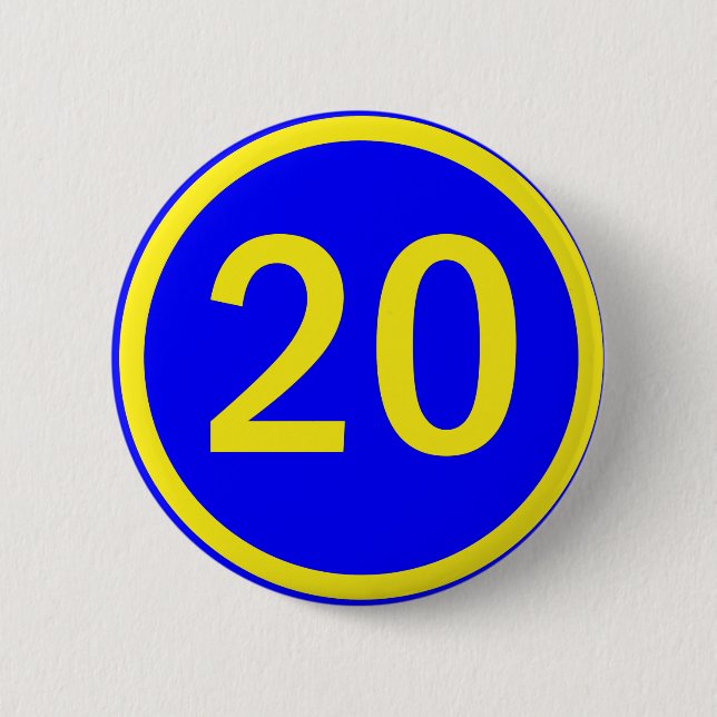 number 20 in a circle 2 inch round button (Front)