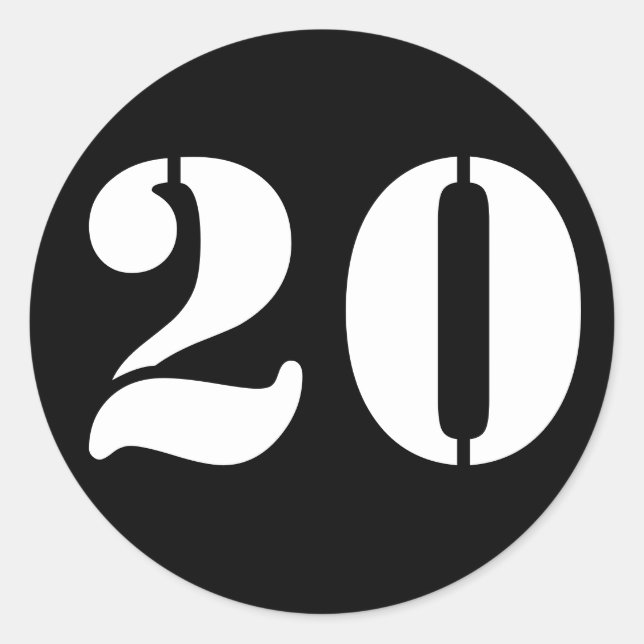 Number 20 Twenty Black Stencil Numbers by Janz Classic Round Sticker (Front)