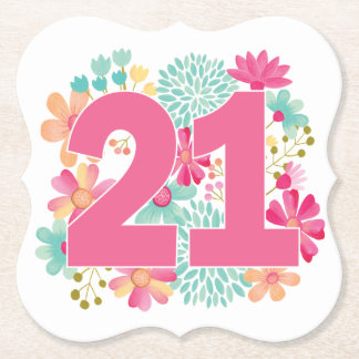 Number 21 21st Birthday Anniversary Party Paper Coaster