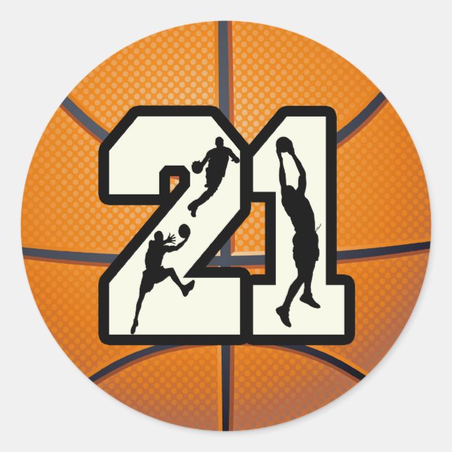 Number 21 Basketball Classic Round Sticker (Front)
