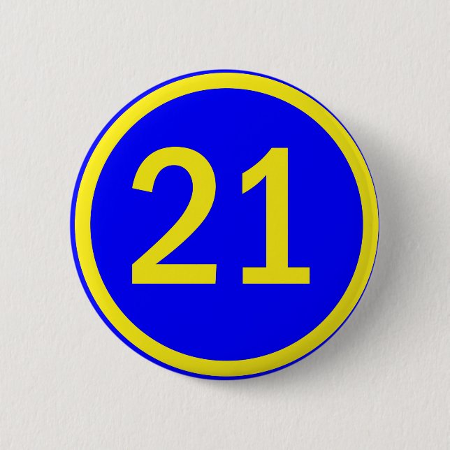 number 21 in a circle 2 inch round button (Front)