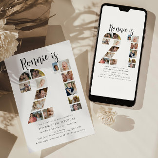 Number 21 Photo Co|lage 21st Birthday Party Invitation