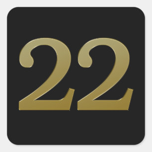 Number 22 Gold Square Sticker