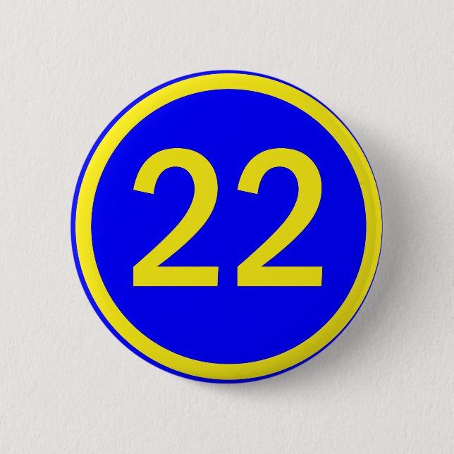 number 22 in a circle 2 inch round button (Front)