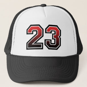 Number "23" red and black trucker hat