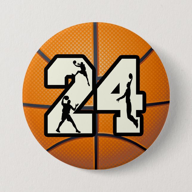 Number 24 Basketball 3 Inch Round Button (Front)
