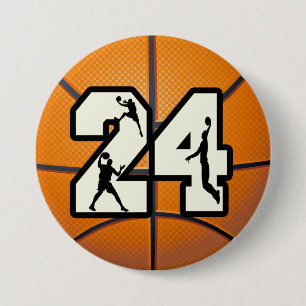 Number 24 Basketball 3 Inch Round Button