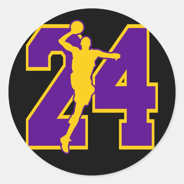 NUMBER 24 WITH BASKETBALL PLAYER CLASSIC ROUND STICKER (Front)