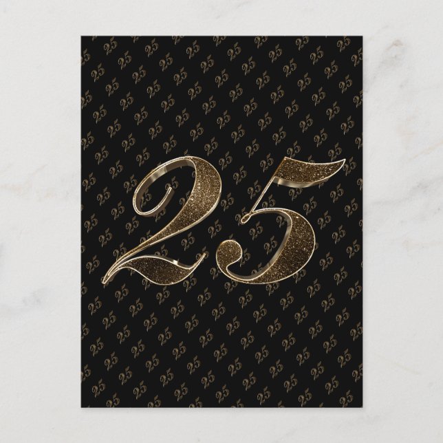Number 25 Black Gold 25th Birthday Anniversary Postcard (Front)
