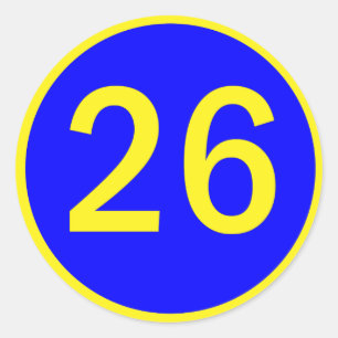 number 26 in a circle classic round sticker