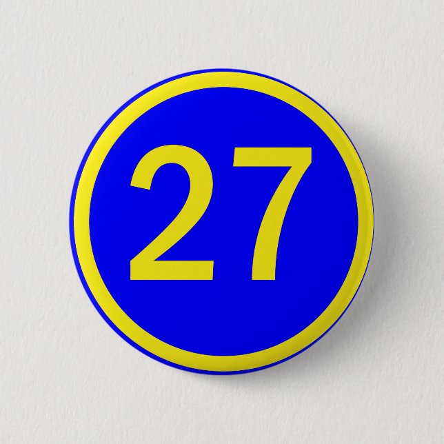 number 27 in a circle 2 inch round button (Front)