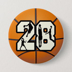 Number 28 Basketball 3 Inch Round Button