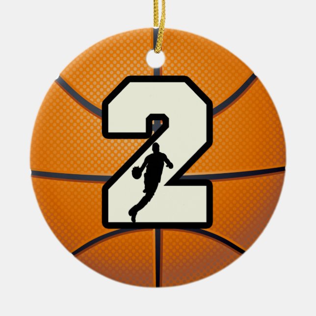 Number 2 Basketball Ceramic Ornament (Front)