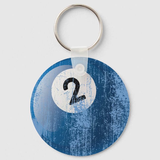 NUMBER 2 BILLIARDS BALL - ERODED AND AGED STYLE KEYCHAIN (Front)