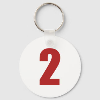 Number 2 in red on white button keychain