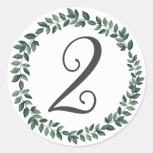 Number 2 Two Monogram Minimalist Botanical Wreath Classic Round Sticker