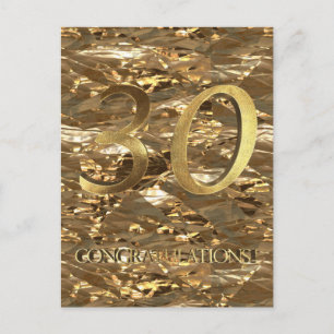Number 30 30th Anniversary Gold Typography Postcard