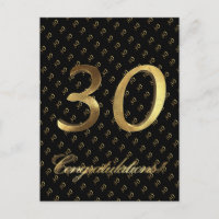 Number 30 Black Gold 30th Birthday Anniversary