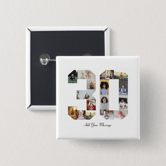 Number 30 Photo Collage 2 Inch Square Button (Front & Back)