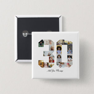 Number 30 Photo Collage 2 Inch Square Button