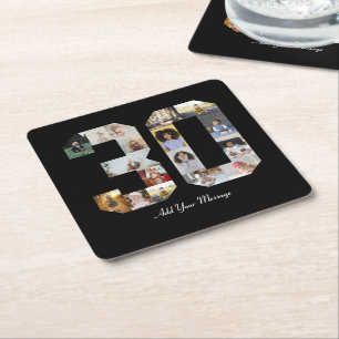 Number 30 Photo Collage Square Paper Coaster