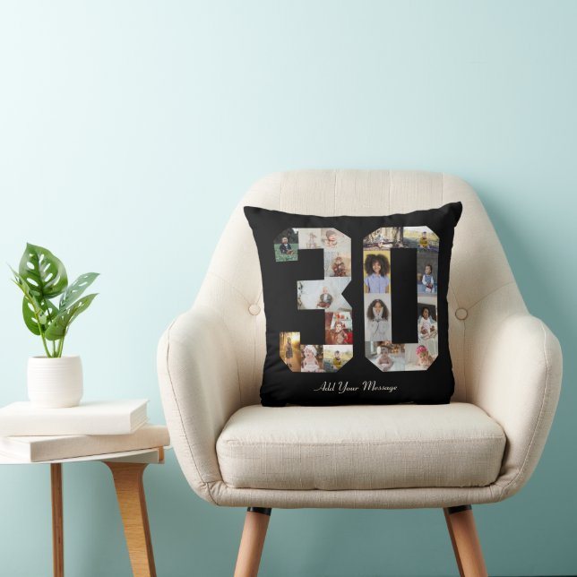 Number 30 Photo Collage Throw Pillow (Chair)
