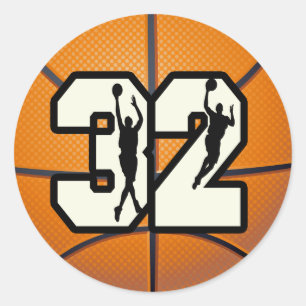 Number 32 Basketball Classic Round Sticker