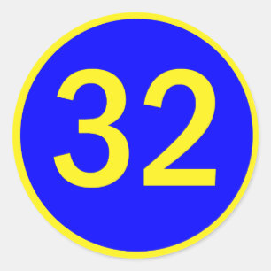 number 32 in a circle classic round sticker