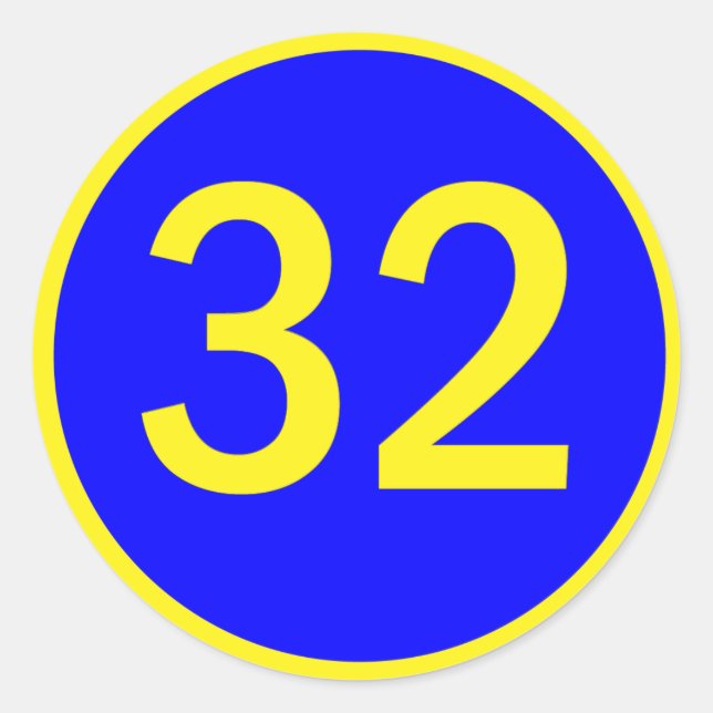 number 32 in a circle classic round sticker (Front)