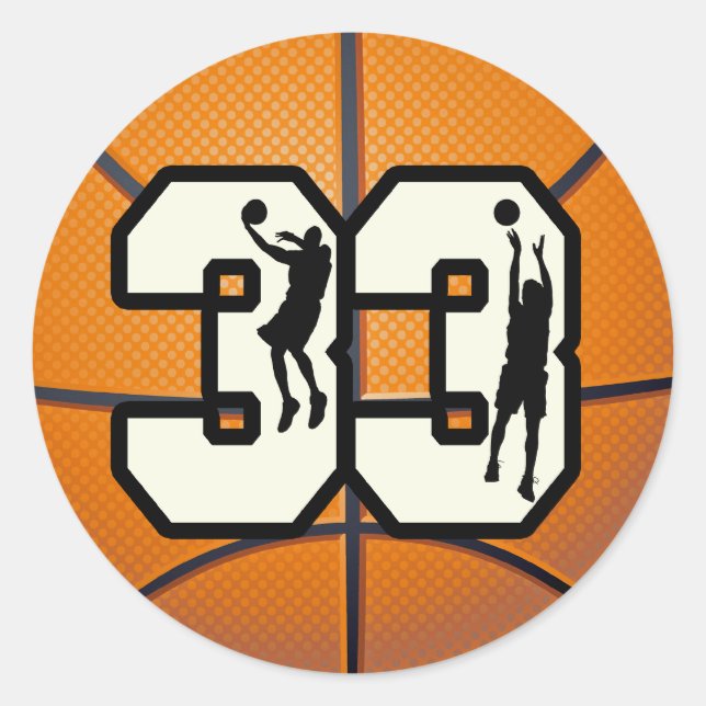 Number 33 Basketball Classic Round Sticker (Front)