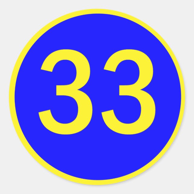 number 33 in a circle classic round sticker (Front)