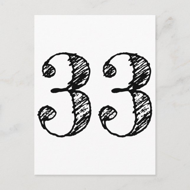 Number 33 - Number Thirty-Three Manuscript Age Invitation Postcard (Front)