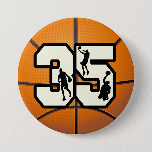 Number 35 Basketball 3 Inch Round Button (Front)
