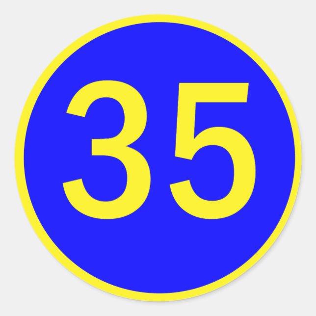 number 35 in a circle classic round sticker (Front)