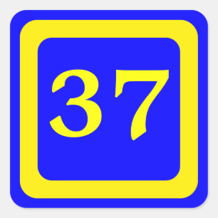 number 37, blue background, yellow frame square sticker