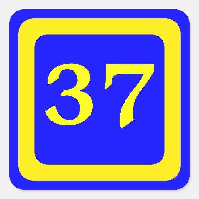 number 37, blue background, yellow frame square sticker (Front)