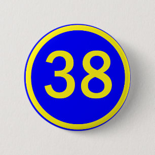 number 38 in a circle 2 inch round button