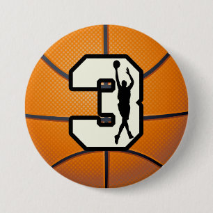 Number 3 Basketball and Player Inch Round Button