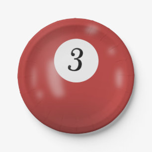 Number 3 billiard ball paper plate